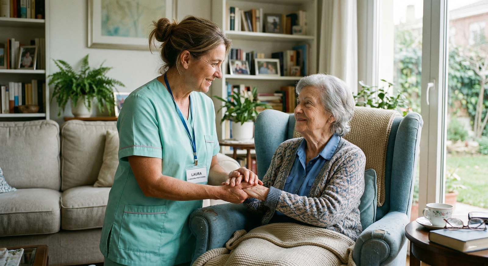 Foto real de cuidado y conexión entre profesional y familia